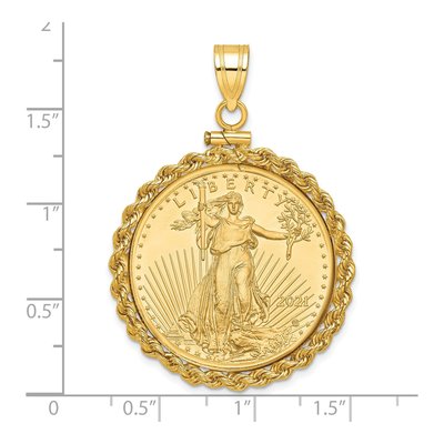 14K Yellow Gold Rope Bezel for 2oz American Eagle Pendant – view 2
