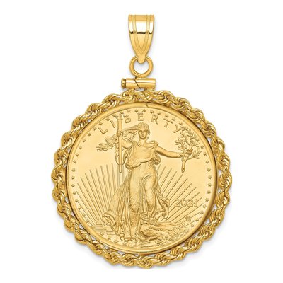 14K Yellow Gold Rope Bezel for 2oz American Eagle Pendant