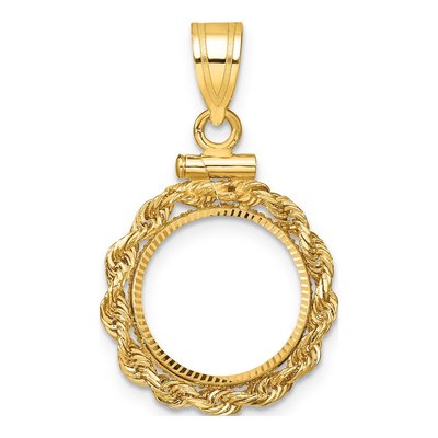 14K Yellow Gold Rope Coin Bezel Pendant
