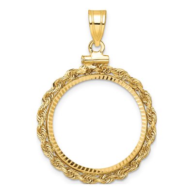 14K Yellow Gold Rope Coin Bezel Pendant