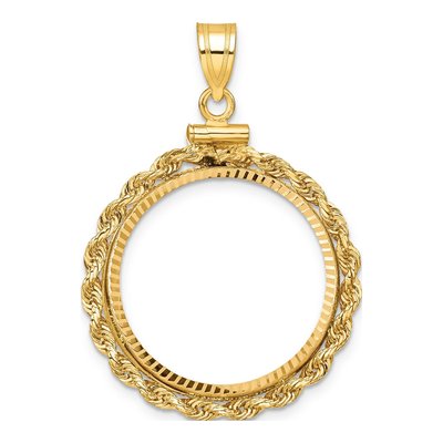 14K Yellow Gold Rope Coin Bezel Pendant