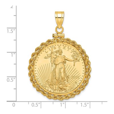 14K Yellow Gold Rope Bezel for 2oz American Eagle Pendant – view 2