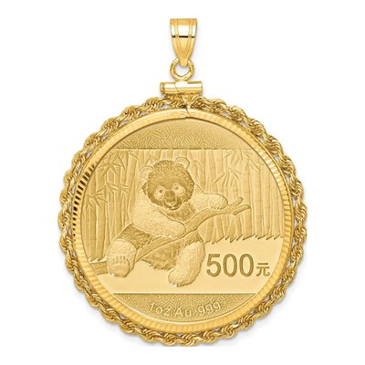 14K Yellow Gold 1oz Panda Coin Bezel Pendant