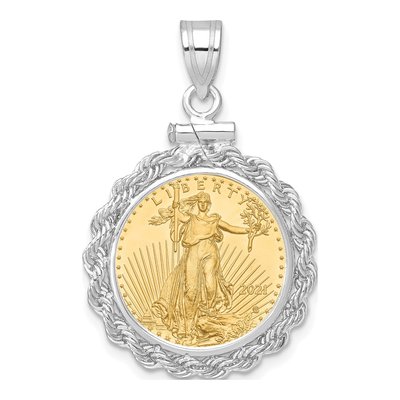 14K White Gold Rope Coin Bezel Pendant