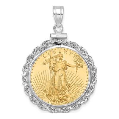 14K White Gold Rope Coin Bezel for 4oz Eagle Pendant