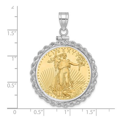 14K White Gold Rope Bezel for 2oz American Eagle Pendant – view 2