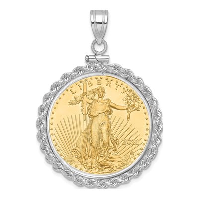 14K White Gold Rope Bezel for 2oz American Eagle Pendant