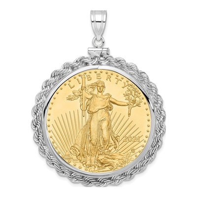 14K White Gold Rope Bezel for 1oz American Eagle Pendant