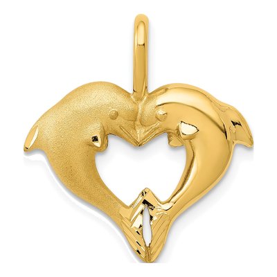 14K Yellow Gold Dolphin Heart Pendant