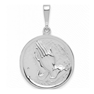 14K White Gold Praying Hands Reversible Pendant