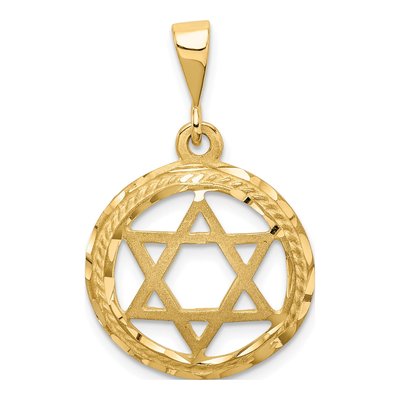 14K Yellow Gold Star of David Round Charm