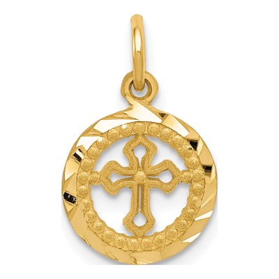 14K Yellow Gold Diamond-Cut Cross Pendant