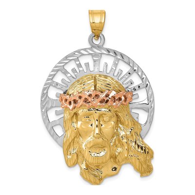 14K Tri-Color Gold Large Diamond-Cut Jesus Pendant