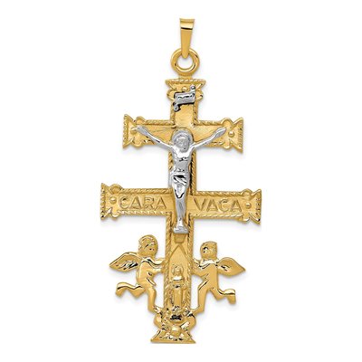 14K Two-Tone Gold Cara Vaca Crucifix Pendant