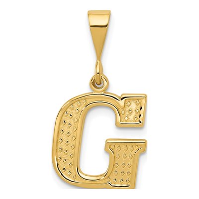 14K Yellow Gold Textured Initial G Charm