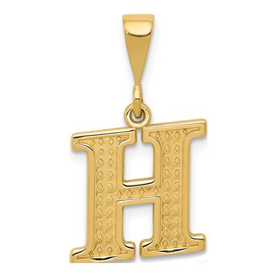 14K Yellow Gold Textured Initial H Charm