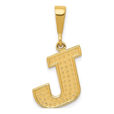 14K Yellow Gold Textured Initial J Charm