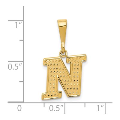 14K Yellow Gold Textured Initial N Pendant – view 4