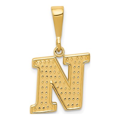 14K Yellow Gold Textured Initial N Pendant