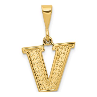 14K Yellow Gold Textured Initial V Charm