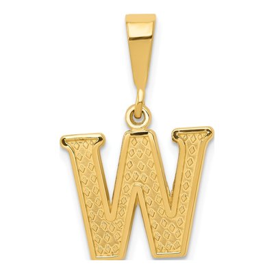 14K Yellow Gold Textured Initial W Charm