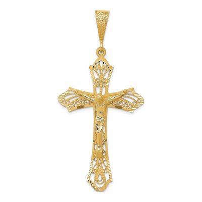 14K Yellow Gold Diamond-Cut Crucifix Pendant
