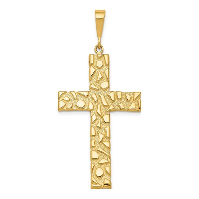 14K Yellow Gold Nugget Style Cross Pendant