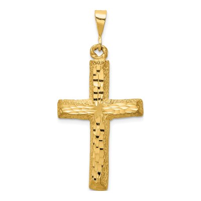 14K Yellow Gold Diamond-Cut Cross Pendant