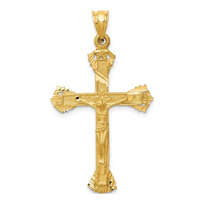 14K Yellow Gold Diamond-Cut Crucifix Charm