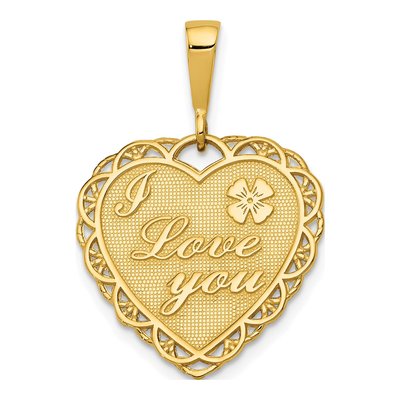 14K Yellow Gold Reversible I LOVE YOU Heart Pendant