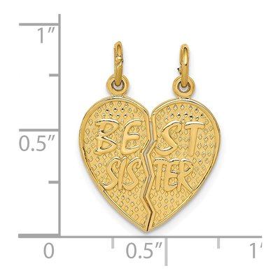 14K Yellow Gold Best Sister Break-Apart Heart Charm – view 5