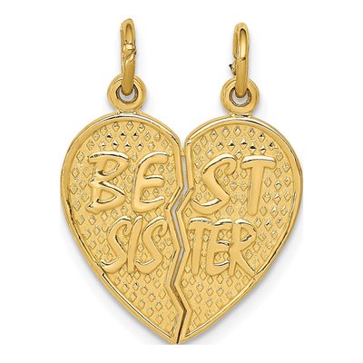 14K Yellow Gold Best Sister Break-Apart Heart Charm