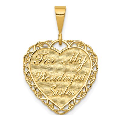 14K Yellow Gold Reversible Sister Heart Pendant