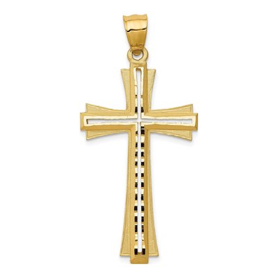 14K Yellow Gold Diamond-Cut Cross Pendant