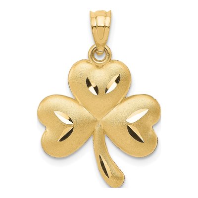 14K Yellow Gold Diamond-Cut Shamrock Charm