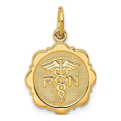 14K Yellow Gold RN Registered Nurse Disc Charm