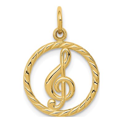 14K Yellow Gold Treble Clef Circle Pendant