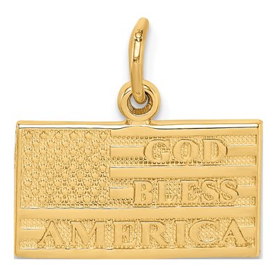 14K Yellow Gold God Bless America Flag Charm