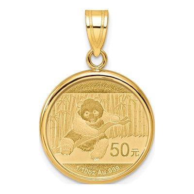 14K Yellow Gold Panda Coin Bezel Pendant