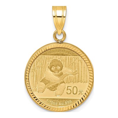 14K Yellow Gold Panda Coin Bezel Pendant