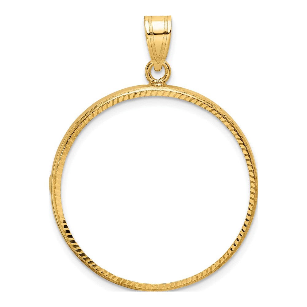 Wideband Distinguished Coin Jewelry 14K Polished And Diamond-Cut 27.0mm Prong Coin Bezel Pendant