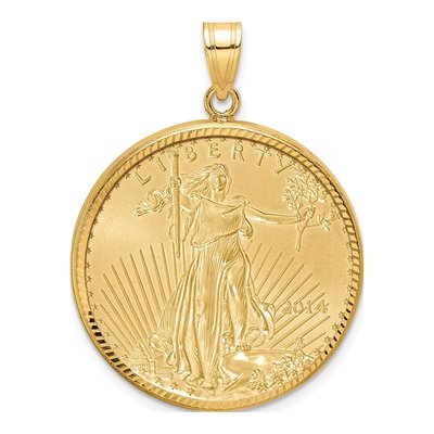 14K Yellow Gold 2oz American Eagle Coin Bezel Pendant
