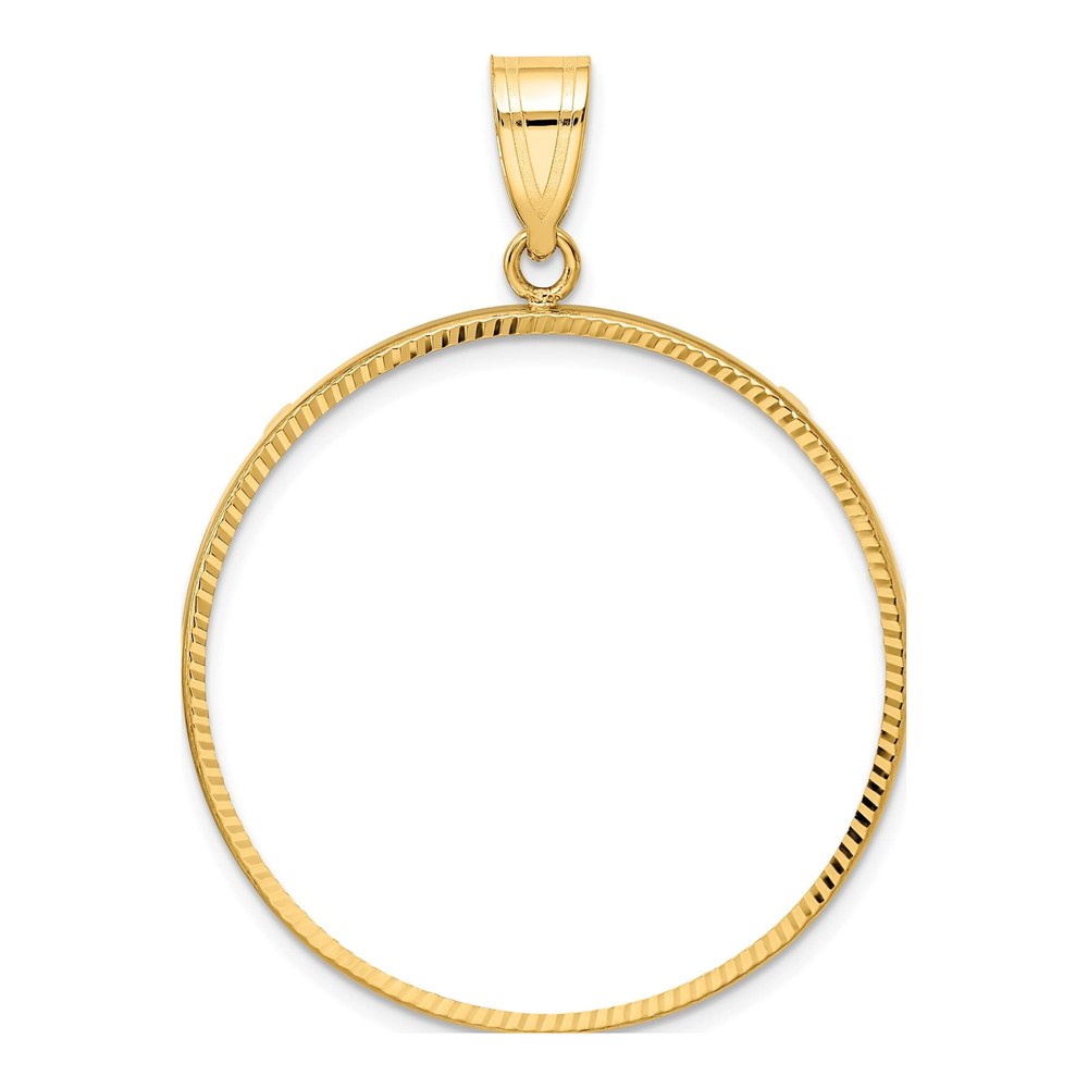 Wideband Distinguished Coin Jewelry 14K Polished And Diamond-Cut 32.0mm Prong Coin Bezel Pendant