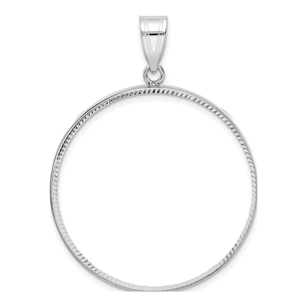 Wideband Distinguished Coin Jewelry 14K White Gold Rhodium-Plated Polished And Diamond-Cut 32.7mm Prong Coin Bezel Pendant