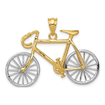 14K Two-Tone Gold 3D Bicycle Pendant