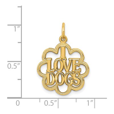 14K Yellow Gold I LOVE DOGS Scalloped Pendant – view 5