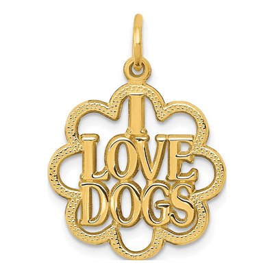 14K Yellow Gold I LOVE DOGS Scalloped Pendant