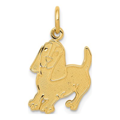 14K Yellow Gold Textured Hound Dog Pendant