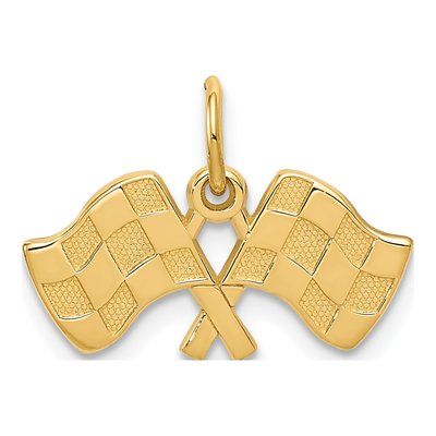 14K Yellow Gold Racing Flags Pendant