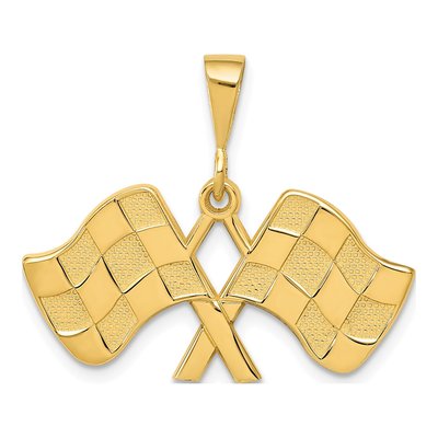 14K Yellow Gold Racing Flags Pendant